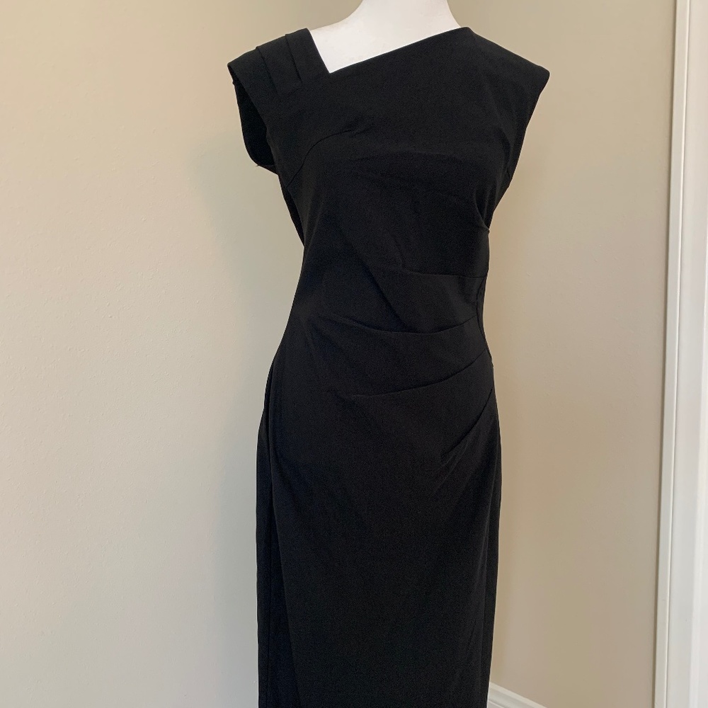 Asymmetrical black midi dress